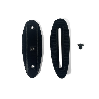 Close-up of adjustable buttplate mounting system and screws