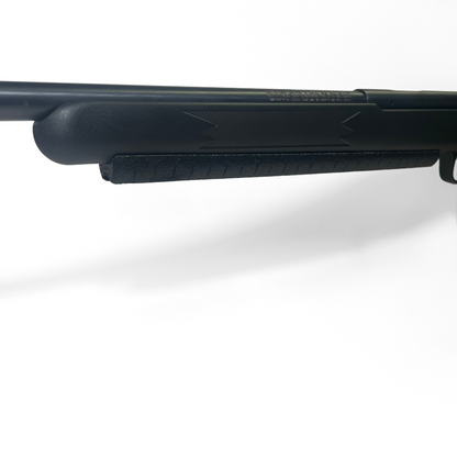 Closeup of adjustable rail showing position tick marks