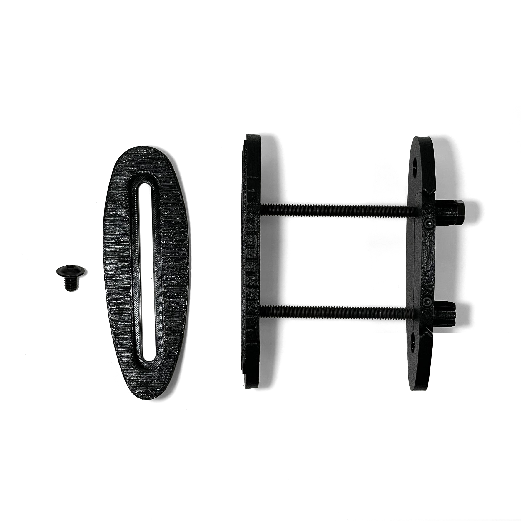 No-drill rifle buttplate mounted using existing stock holes and screws